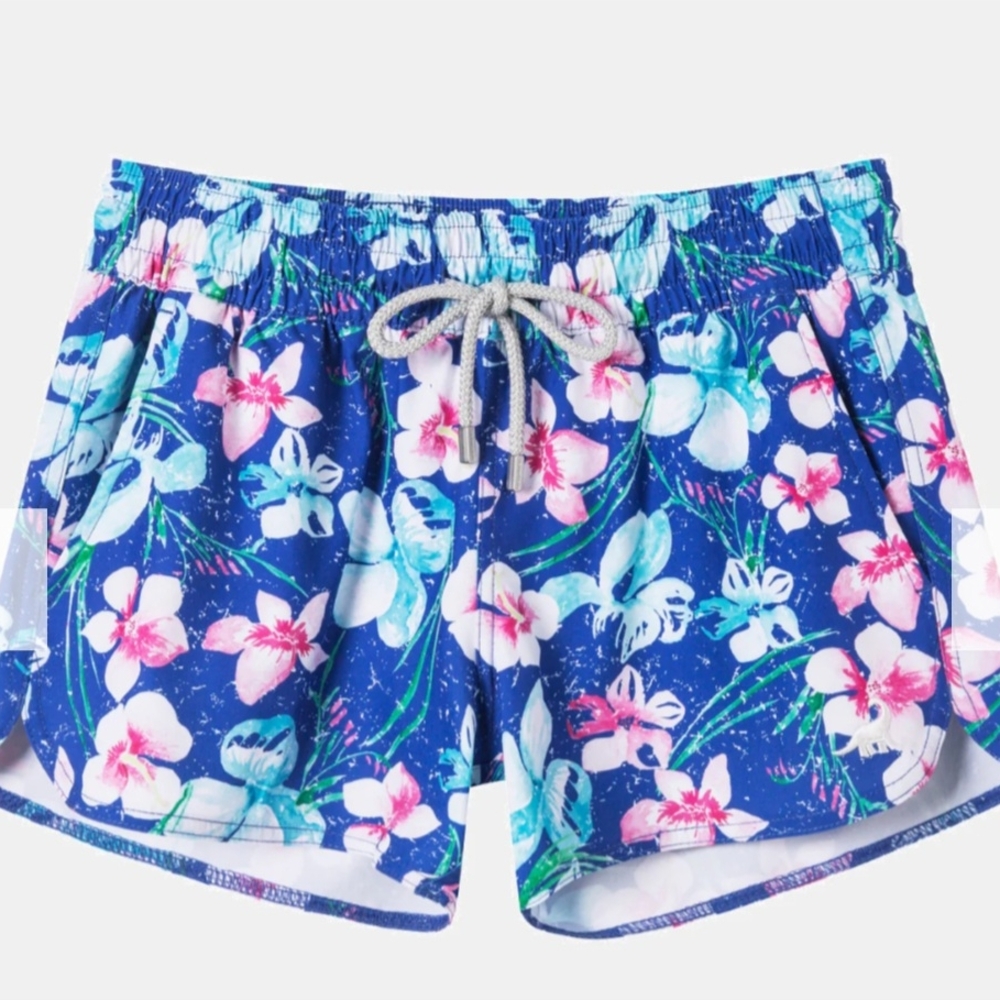 NWT SURFCUZ Blue and Pink SWIM Floral Shorts with Elastic Waistband